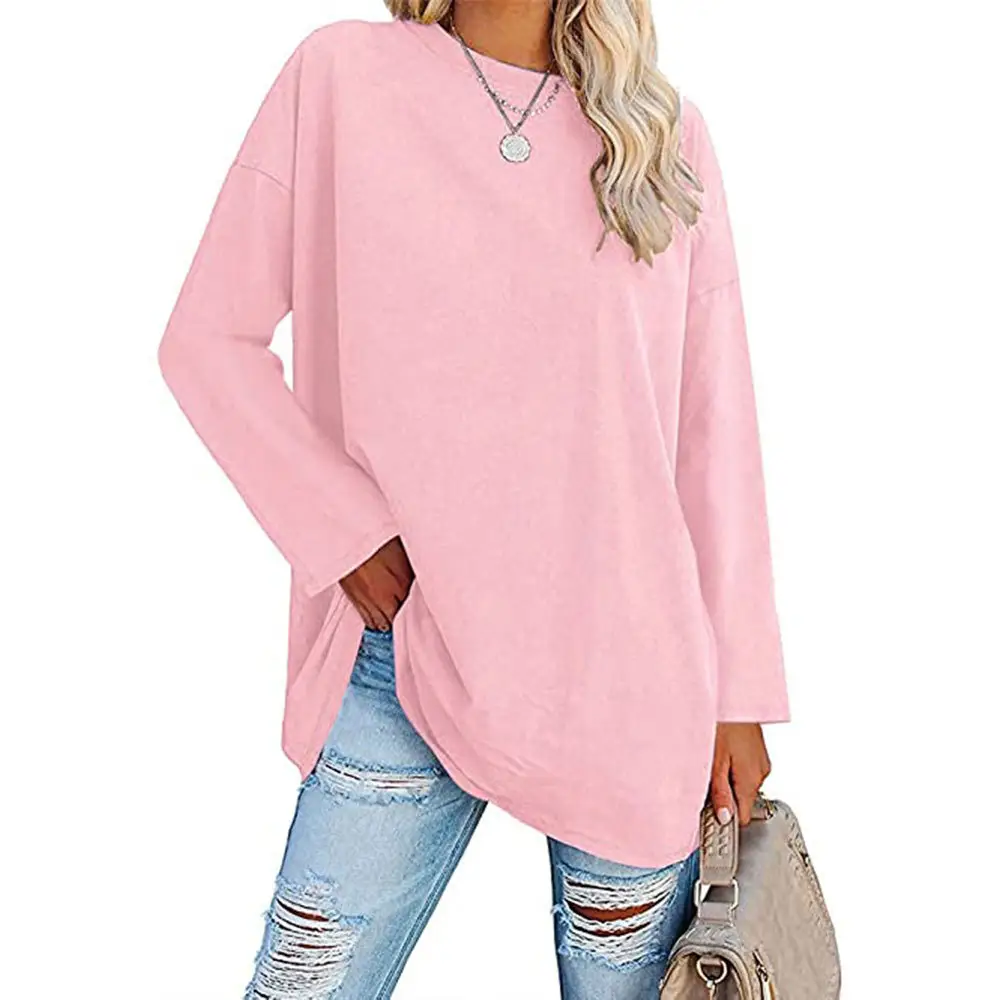 Oversized Women's T-Shirt Beige Loose Fit Round Neck