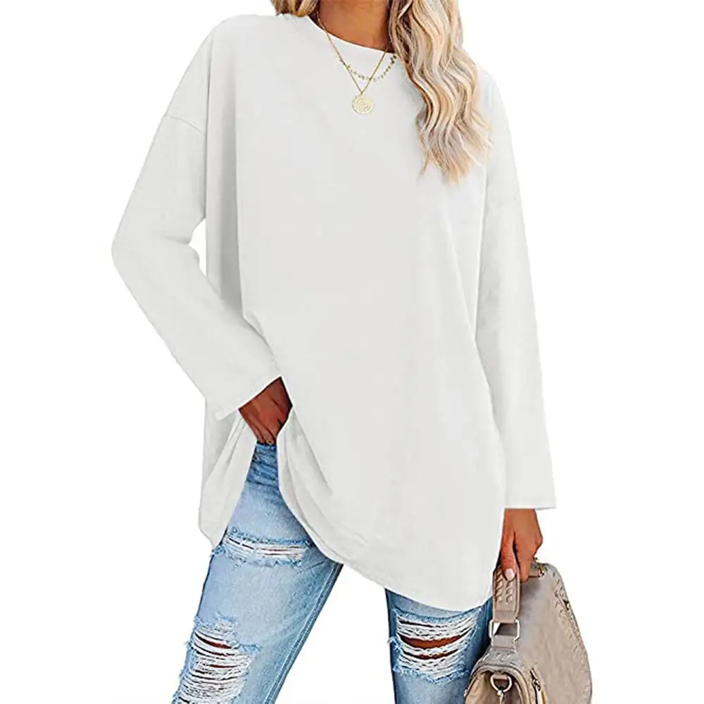 Oversized Women's T-Shirt Beige Loose Fit Round Neck