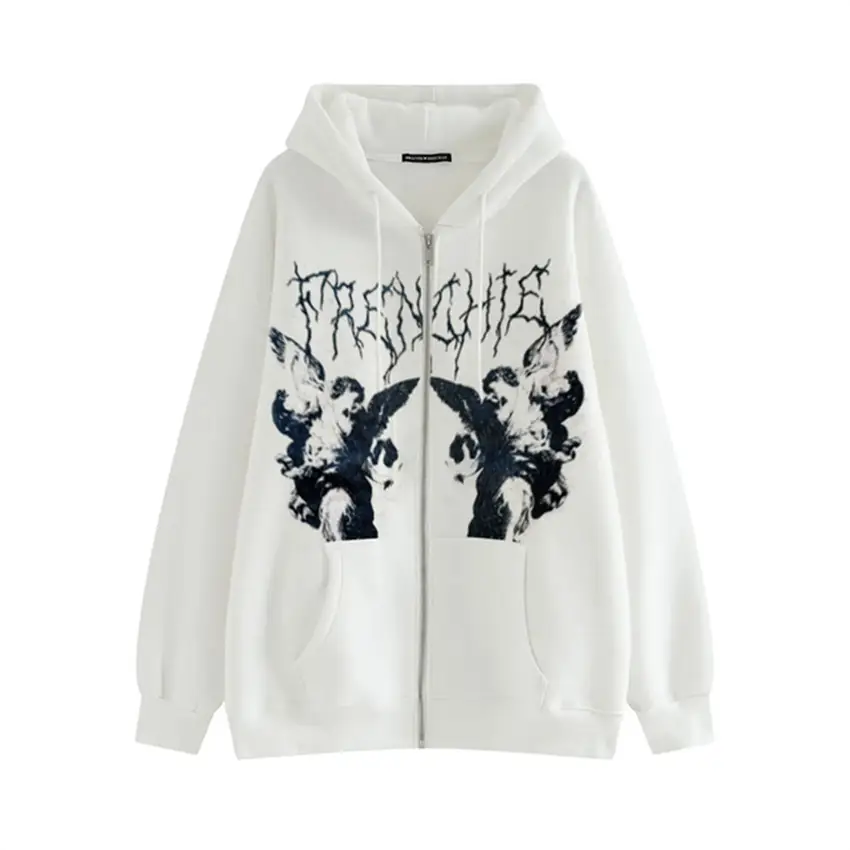 Women's 2022 Hooded Zipper Jacket Brown Graphic Design - Image 4