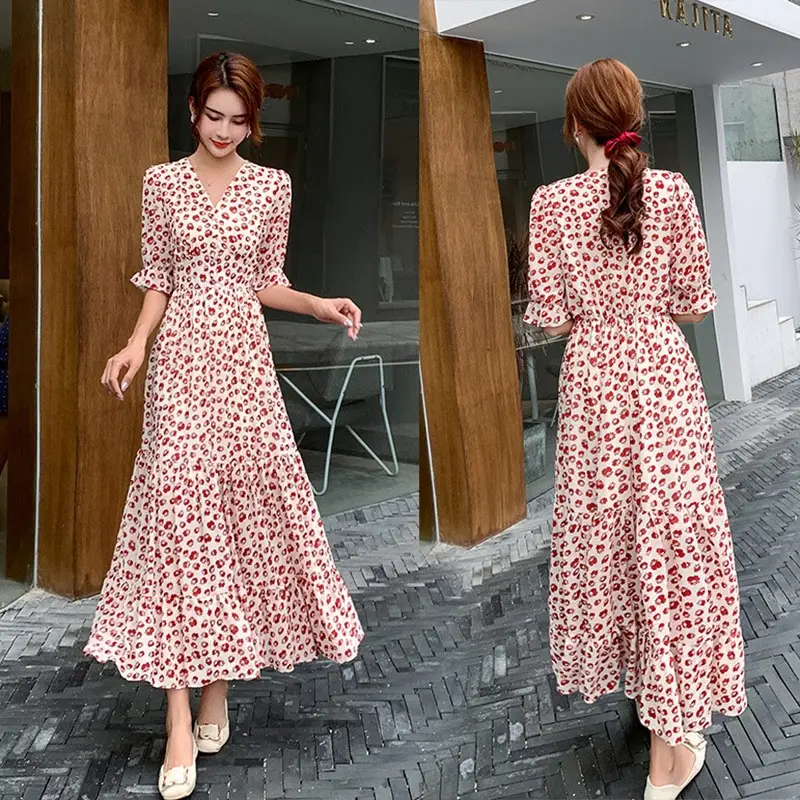 Women Chiffon Floral Long Skirt Beach Dress