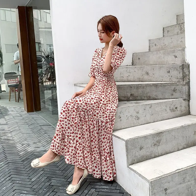 Women Chiffon Floral Long Skirt Beach Dress