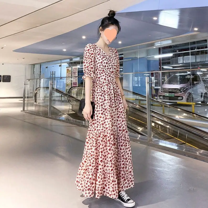Women Chiffon Floral Long Skirt Beach Dress