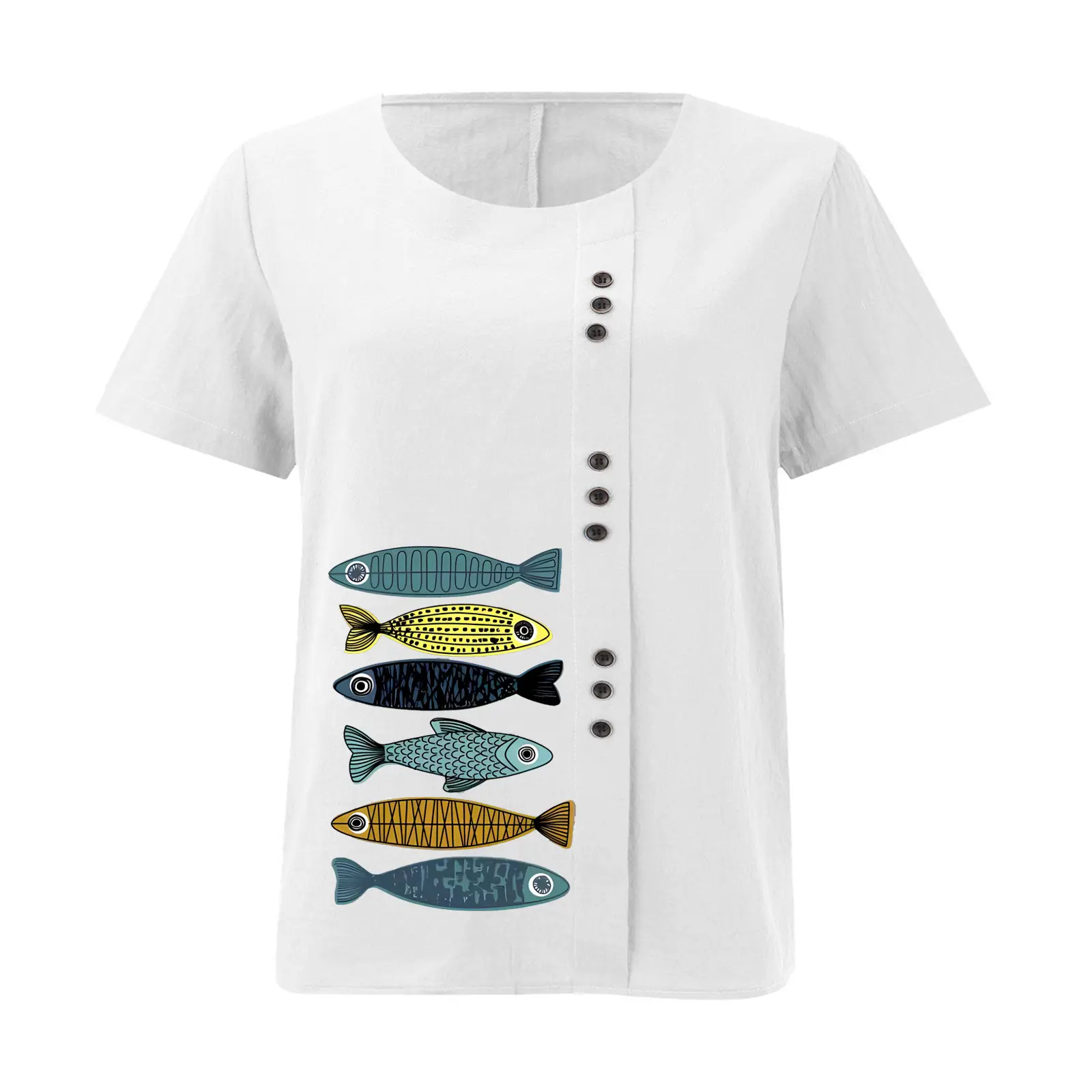 2025 Summer Vintage Plus Size Fish Print T-Shirt - Image 56