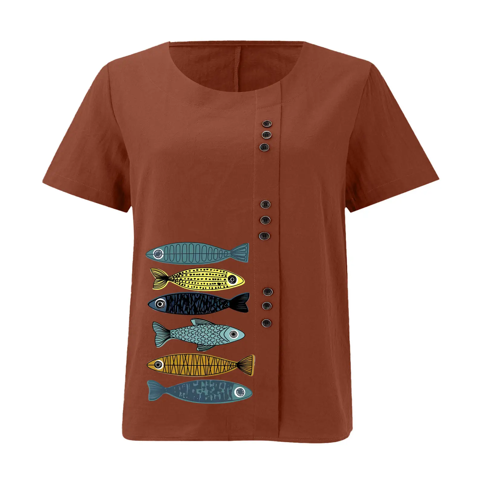 2025 Summer Vintage Plus Size Fish Print T-Shirt — feature 14