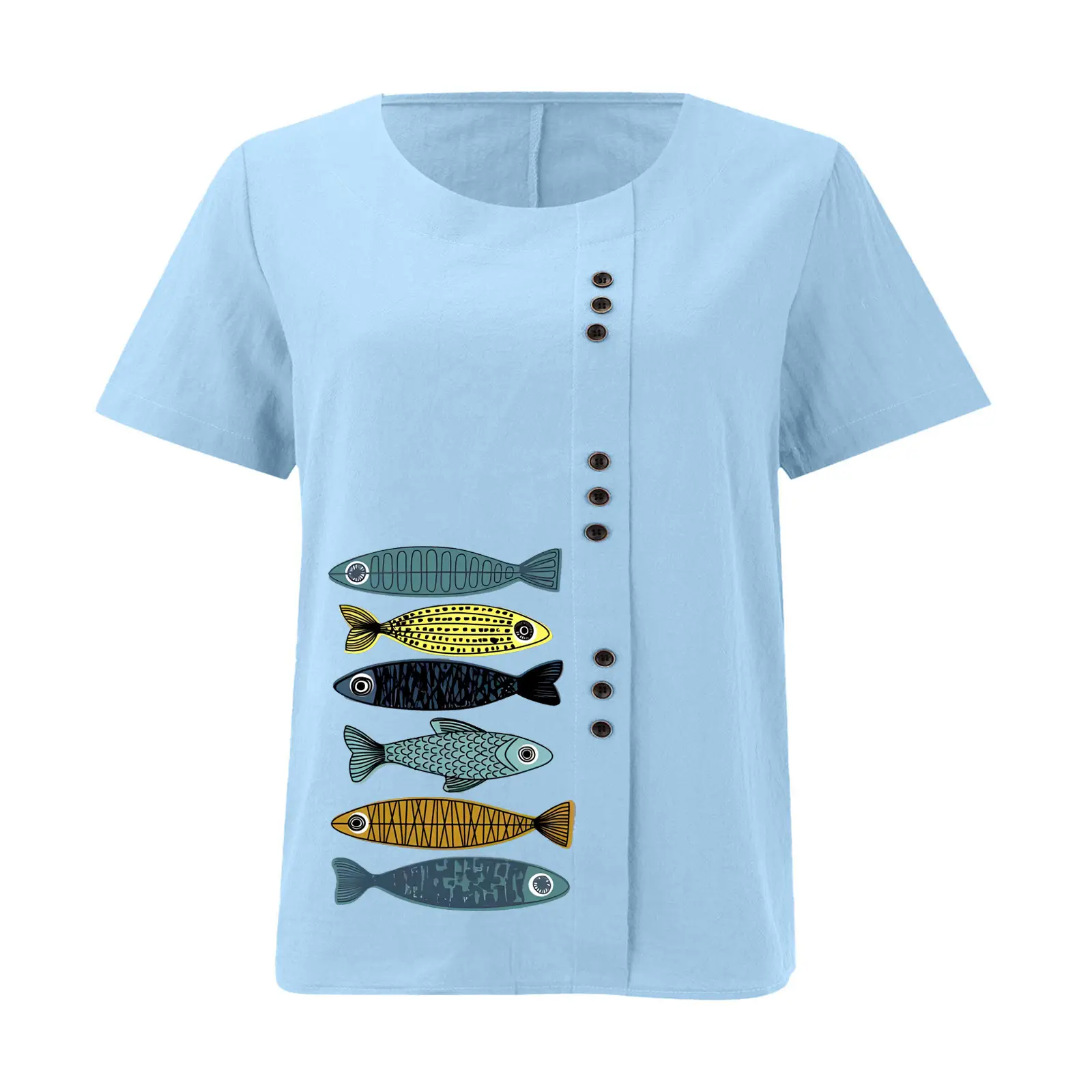 2025 Summer Vintage Plus Size Fish Print T-Shirt — feature 15