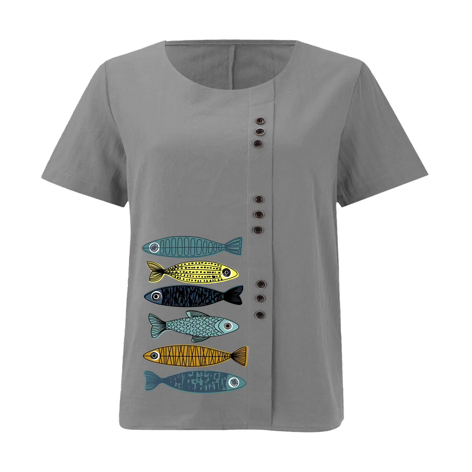 2025 Summer Vintage Plus Size Fish Print T-Shirt — feature 16