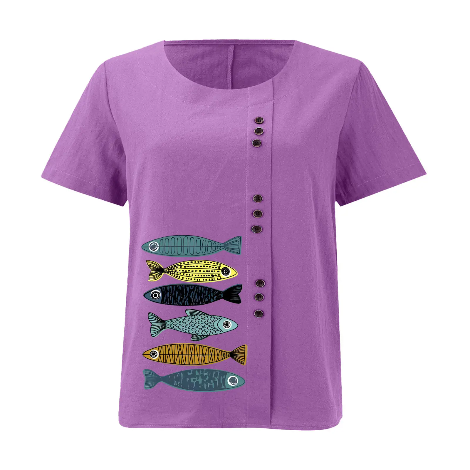 2025 Summer Vintage Plus Size Fish Print T-Shirt — feature 17