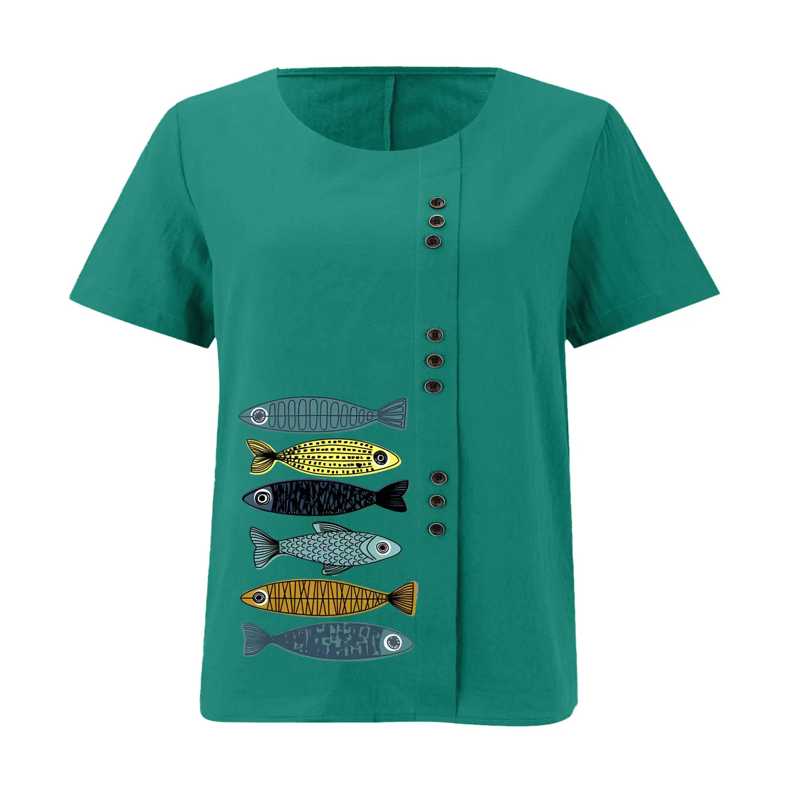 2025 Summer Vintage Plus Size Fish Print T-Shirt — feature 18