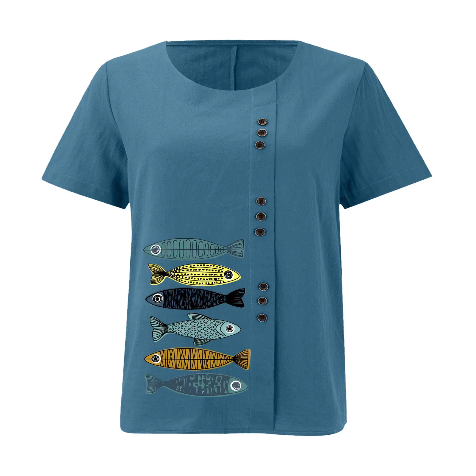 2025 Summer Vintage Plus Size Fish Print T-Shirt — feature 19