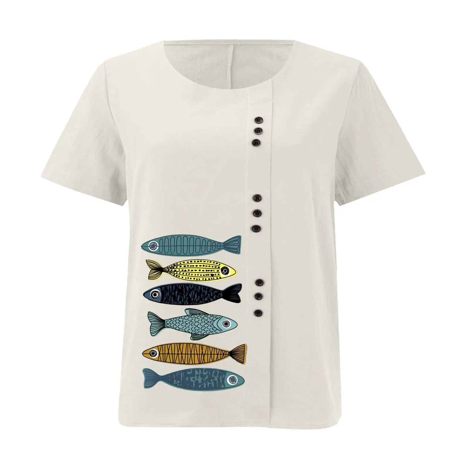 2025 Summer Vintage Plus Size Fish Print T-Shirt — feature 20