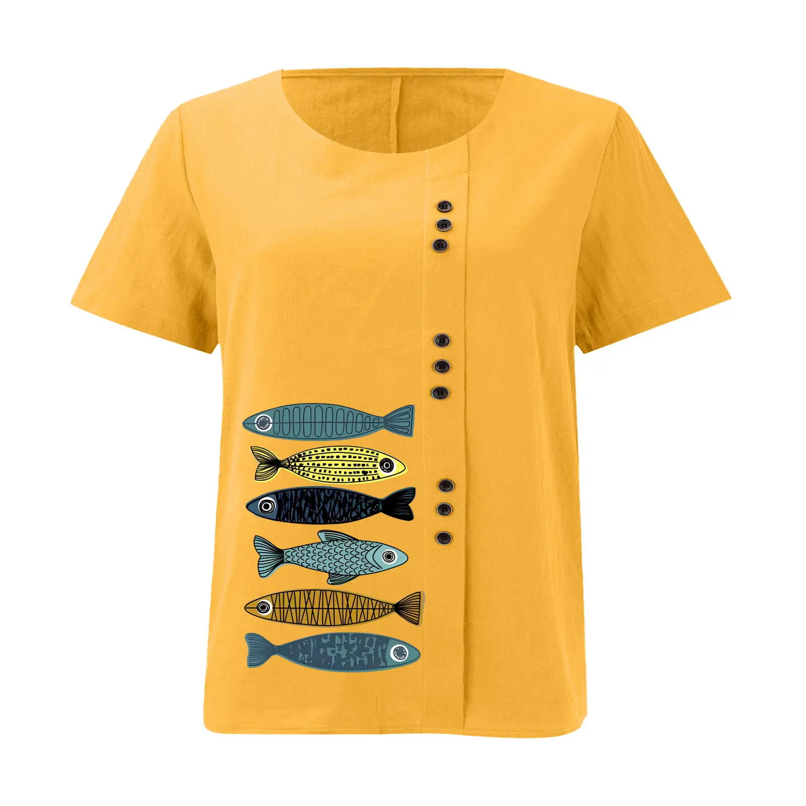 2025 Summer Vintage Plus Size Fish Print T-Shirt — feature 21