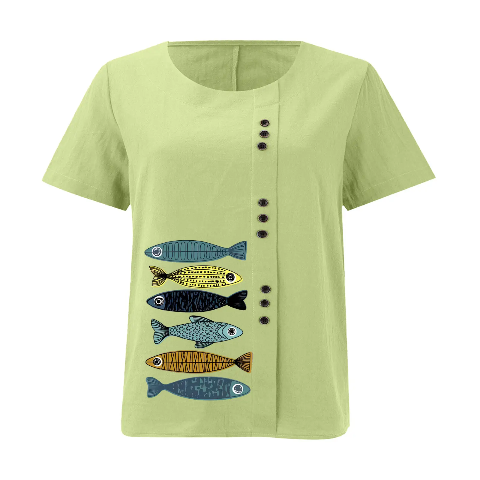 2025 Summer Vintage Plus Size Fish Print T-Shirt — feature 23