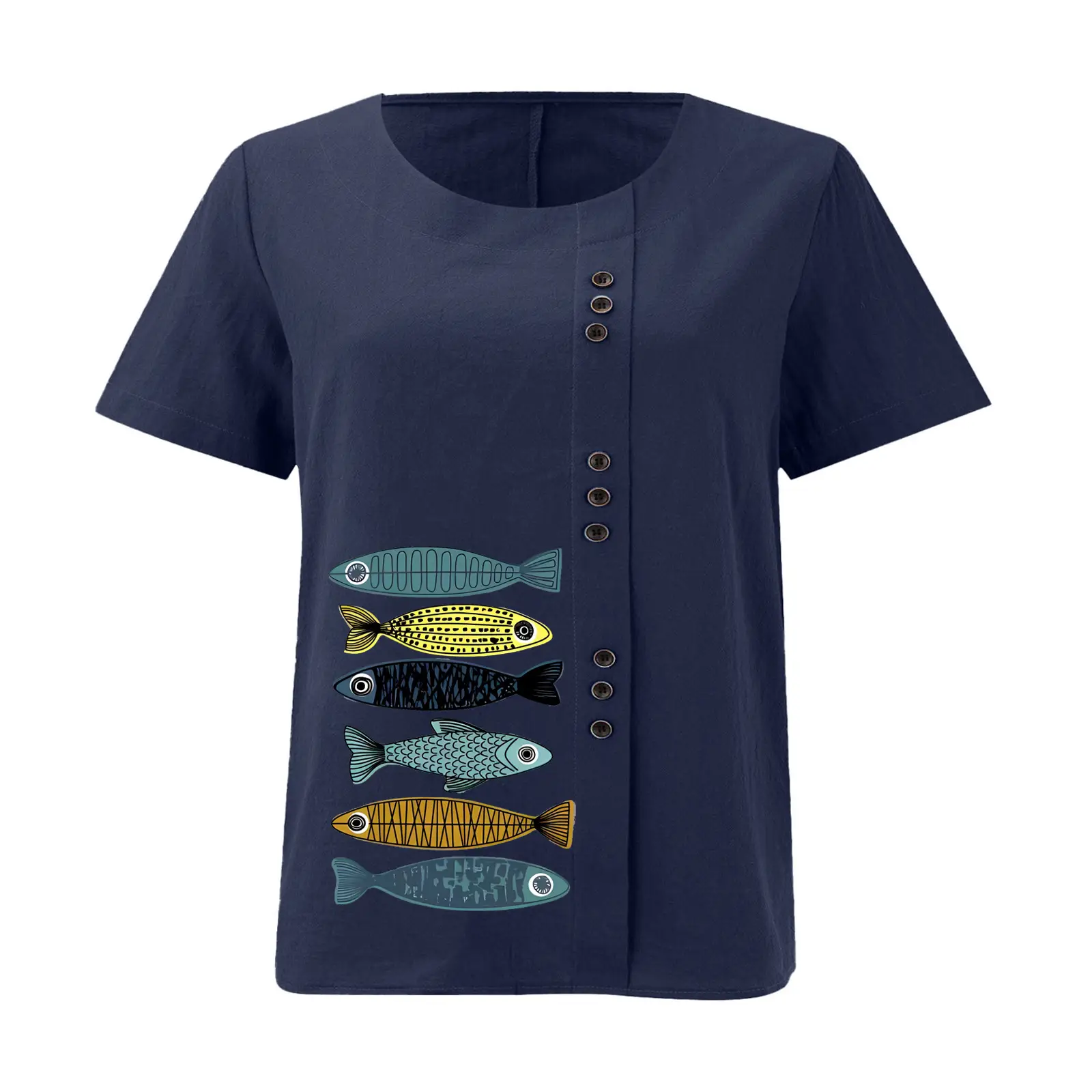 2025 Summer Vintage Plus Size Fish Print T-Shirt — feature 24
