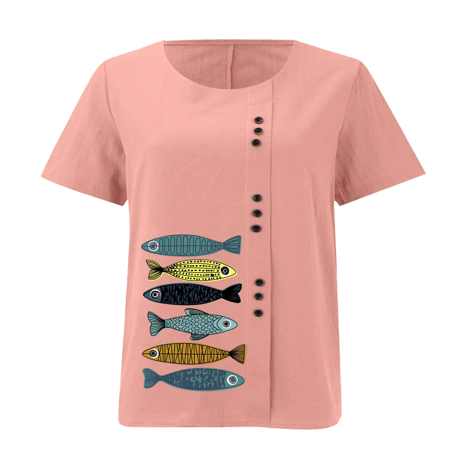 2025 Summer Vintage Plus Size Fish Print T-Shirt — feature 25