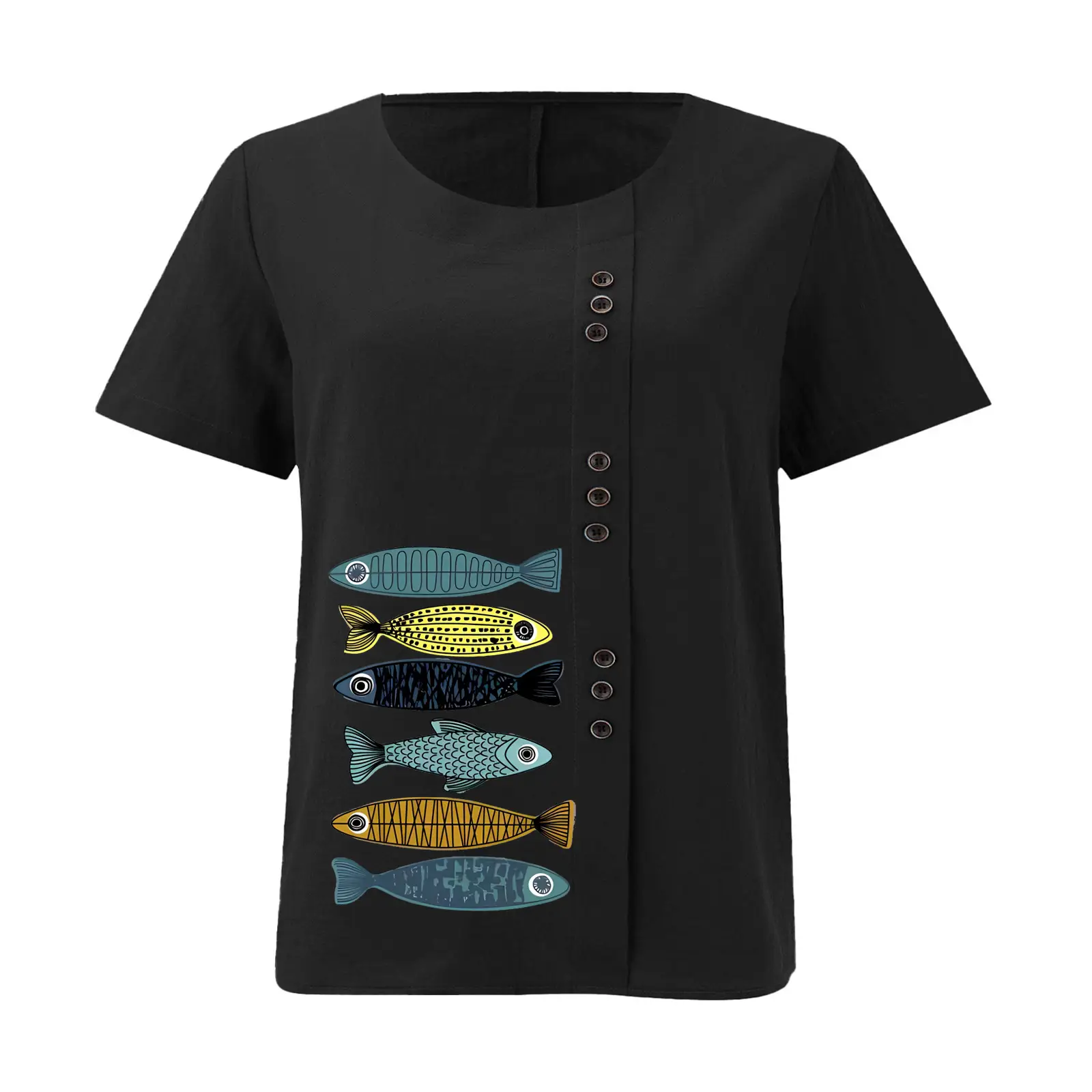 2025 Summer Vintage Plus Size Fish Print T-Shirt — feature 26