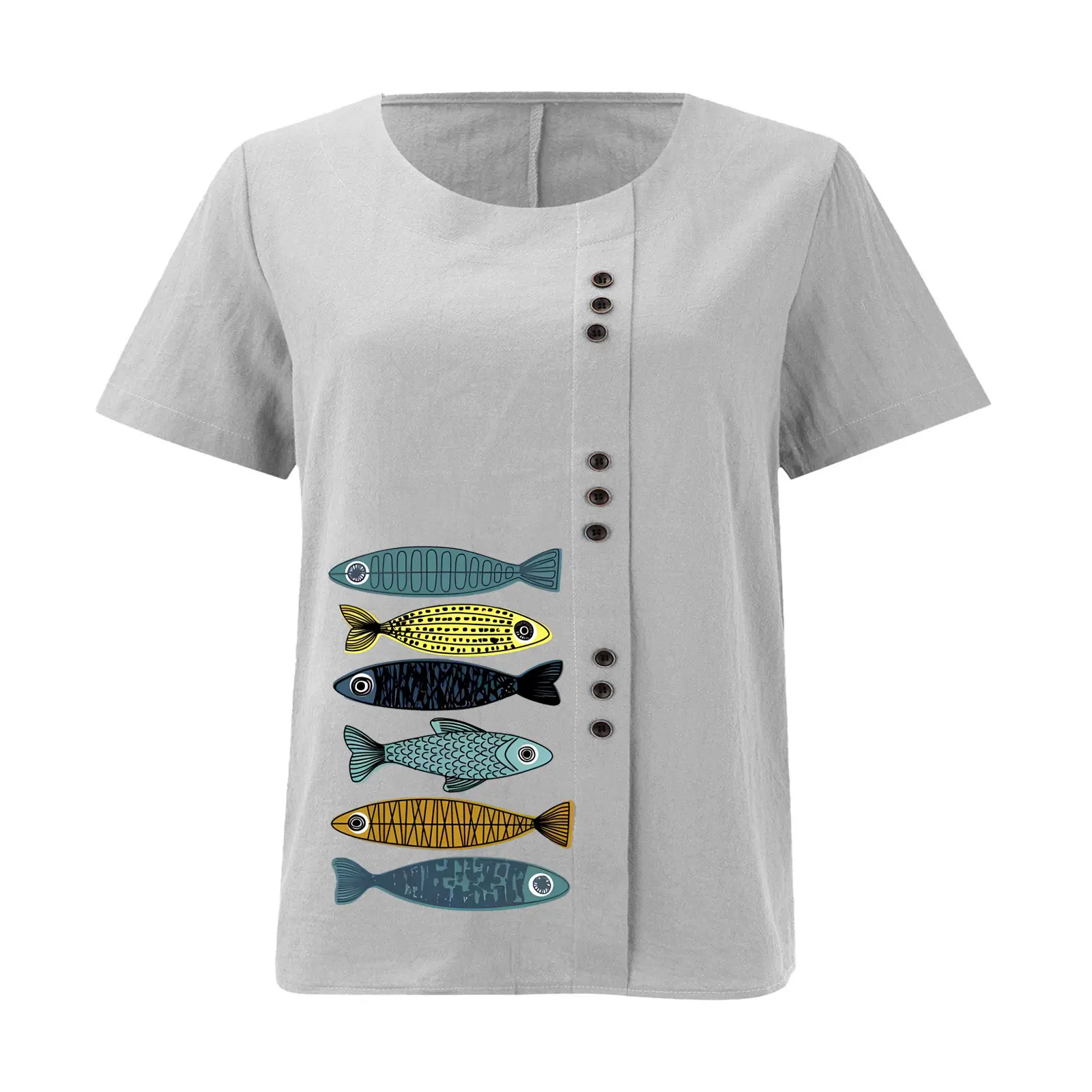 2025 Summer Vintage Plus Size Fish Print T-Shirt — feature 27