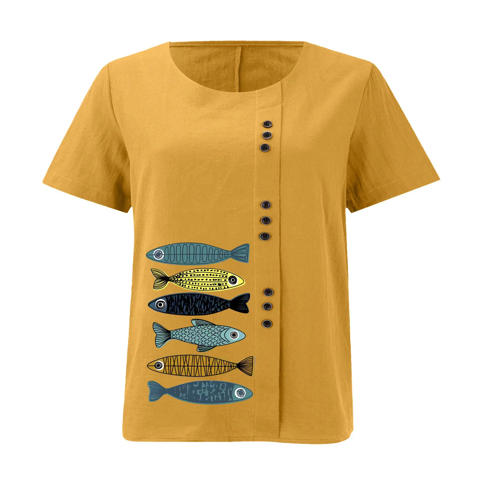 2025 Summer Vintage Plus Size Fish Print T-Shirt — feature 28