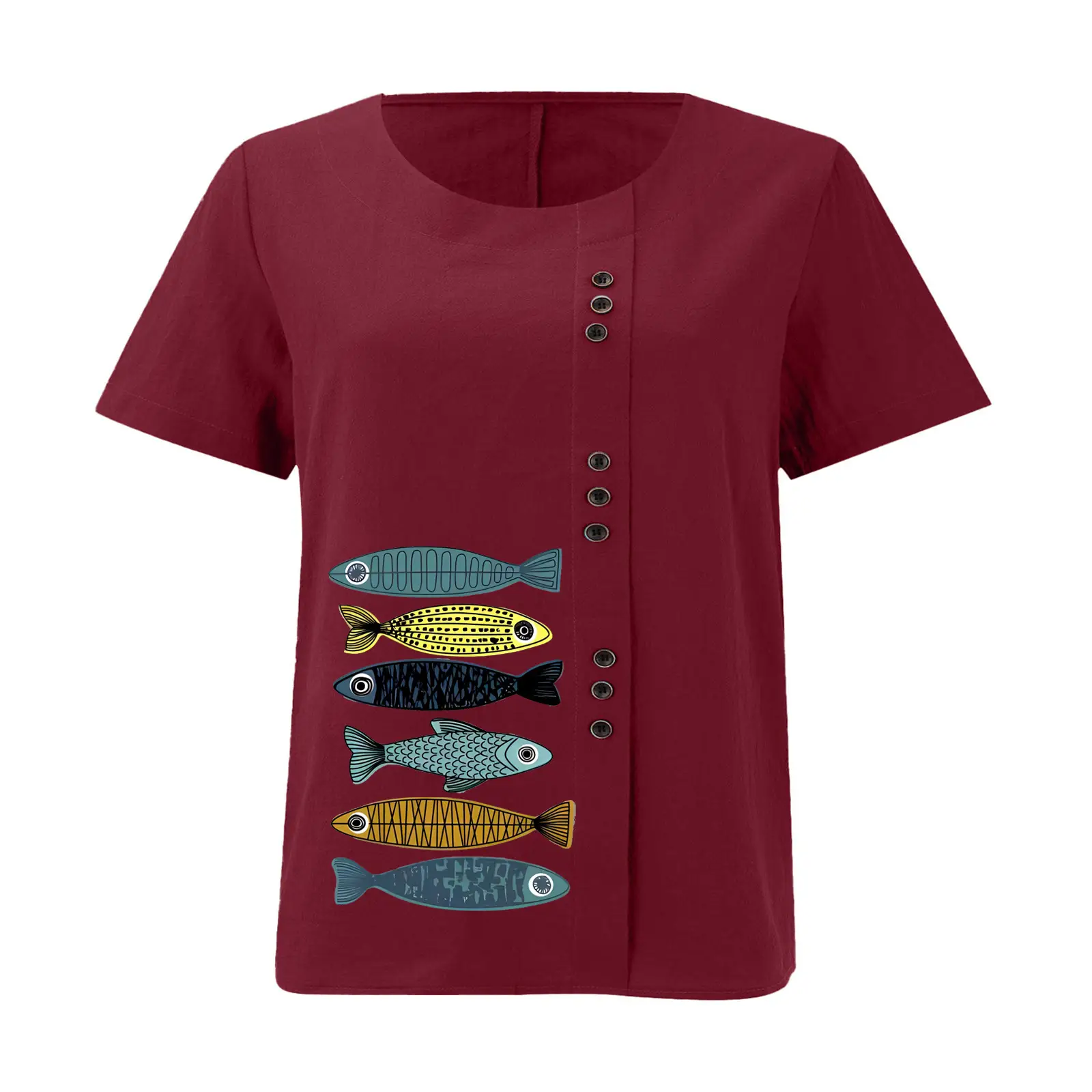 2025 Summer Vintage Plus Size Fish Print T-Shirt — feature 29