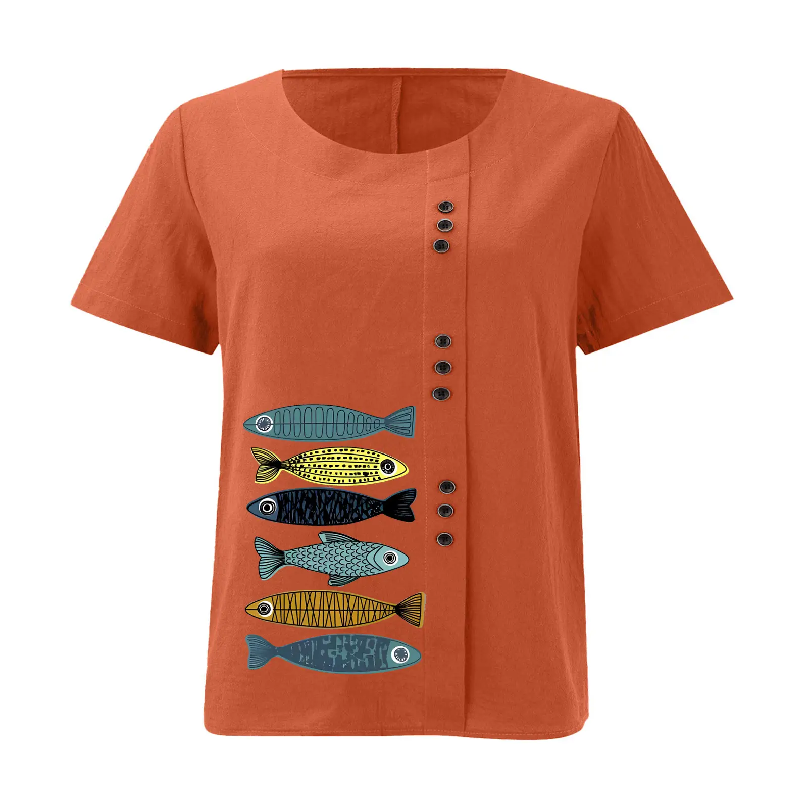 2025 Summer Vintage Plus Size Fish Print T-Shirt — feature 30