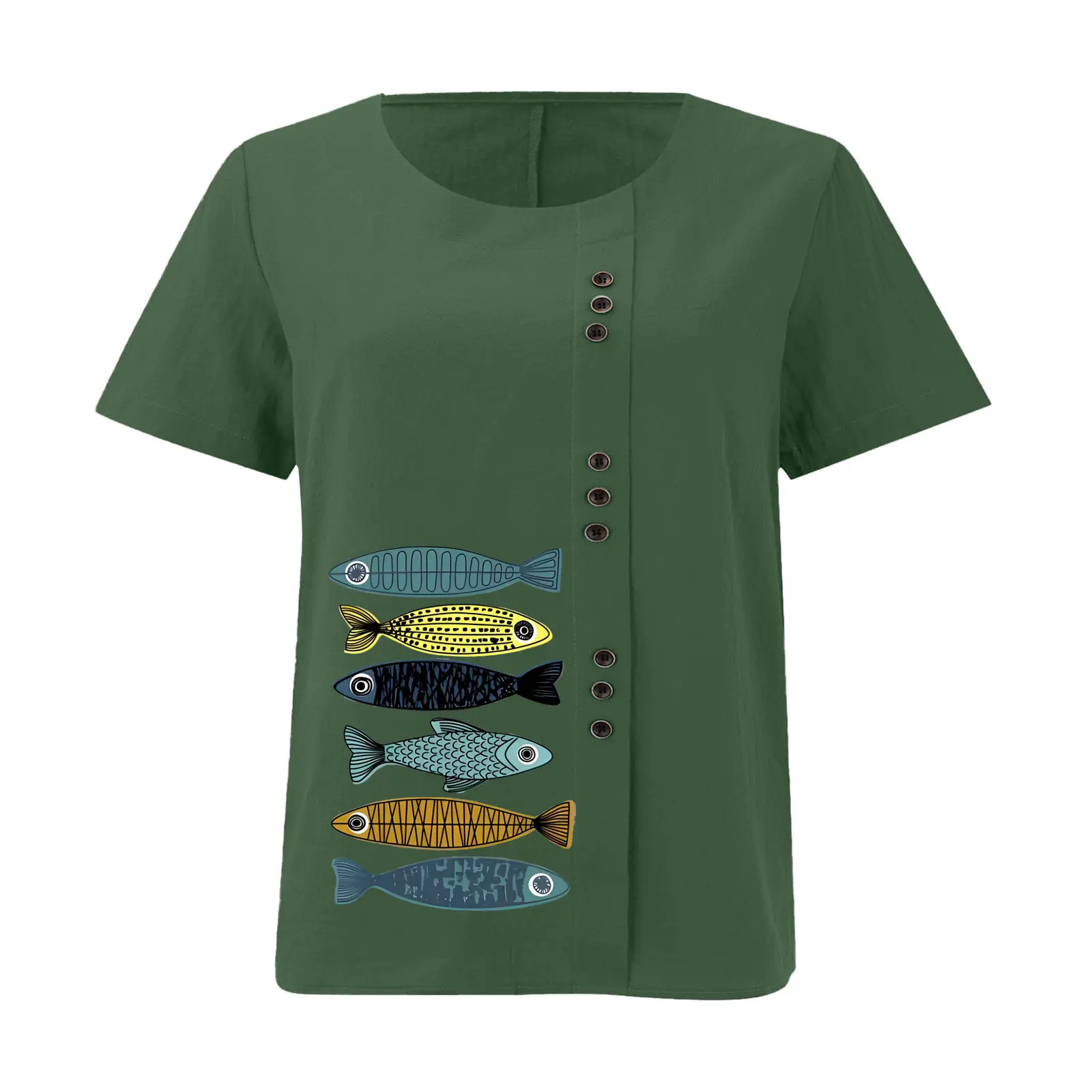 2025 Summer Vintage Plus Size Fish Print T-Shirt — feature 31