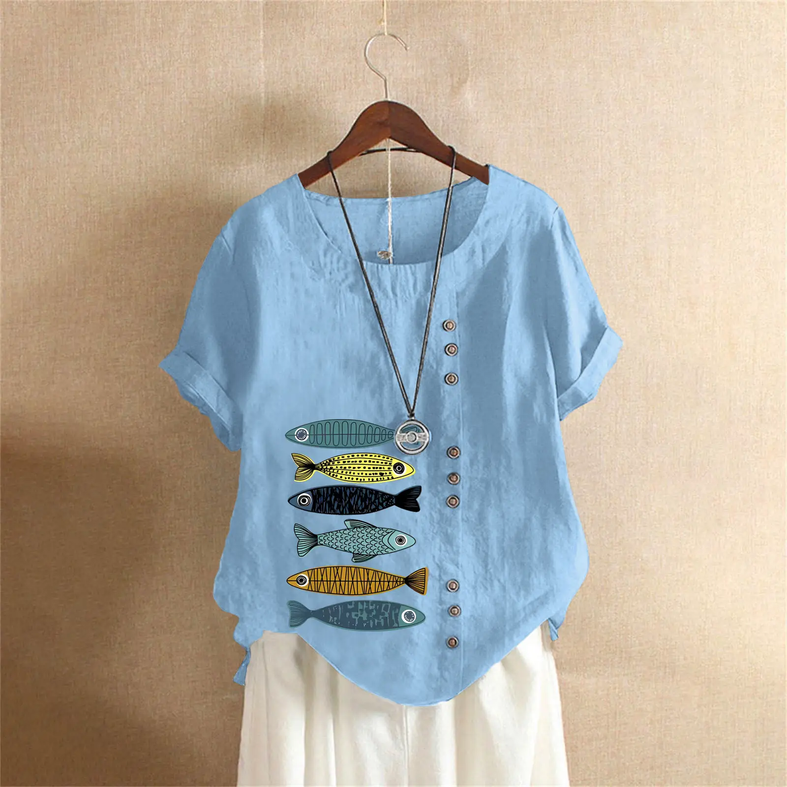 2025 Summer Vintage Plus Size Fish Print T-Shirt - Image 18