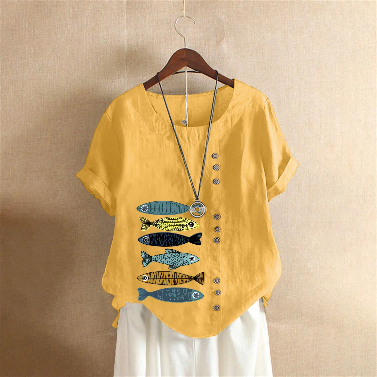 2025 Summer Vintage Plus Size Fish Print T-Shirt - Image 23