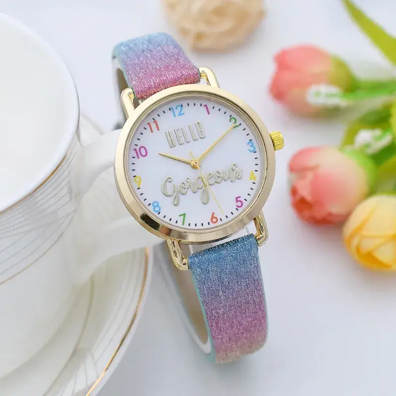 Fashionable Glitter Wristwatch for Girls Pink Blue - Image 2