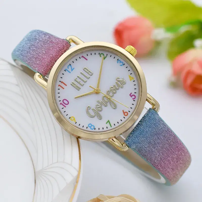 Fashionable Glitter Wristwatch for Girls Pink Blue - Image 4