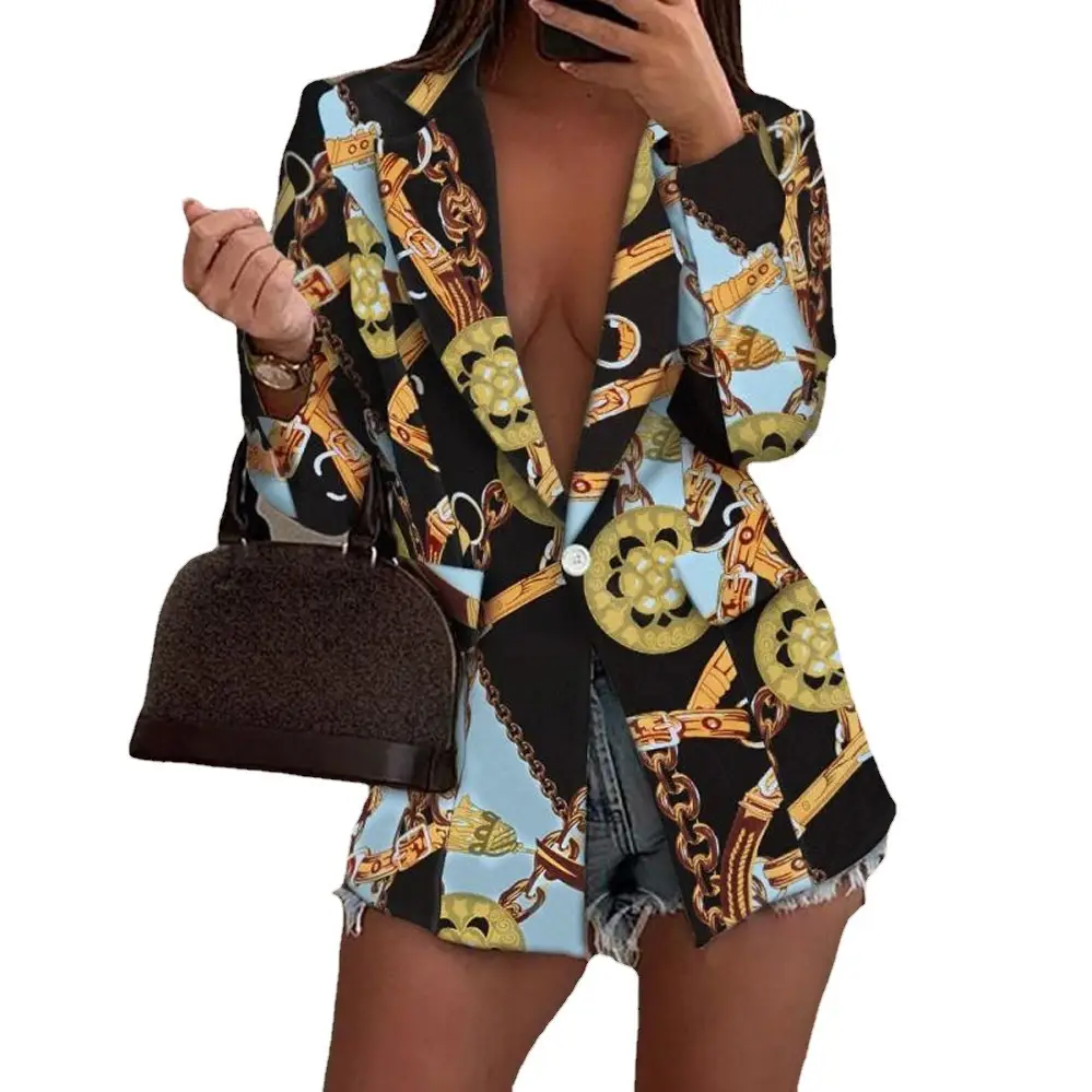Long Sleeve Printed Blazer with Bear Print for Women - Image 7