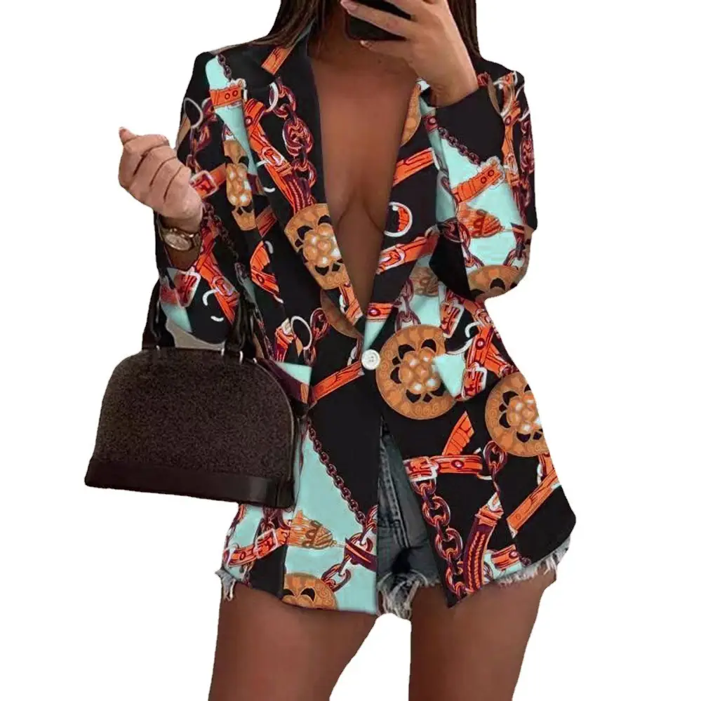 Long Sleeve Printed Blazer with Bear Print for Women - Image 8