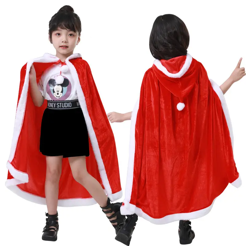 Red Santa Cape Hooded Costume for Kids & Adults - Image 2