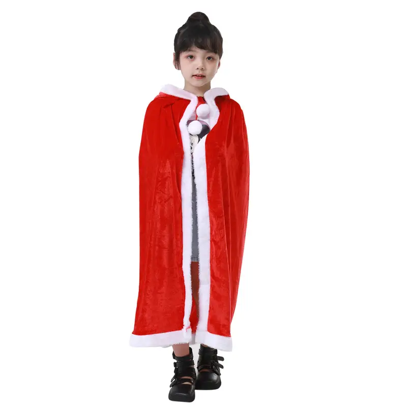 Red Santa Cape Hooded Costume for Kids & Adults - Image 3