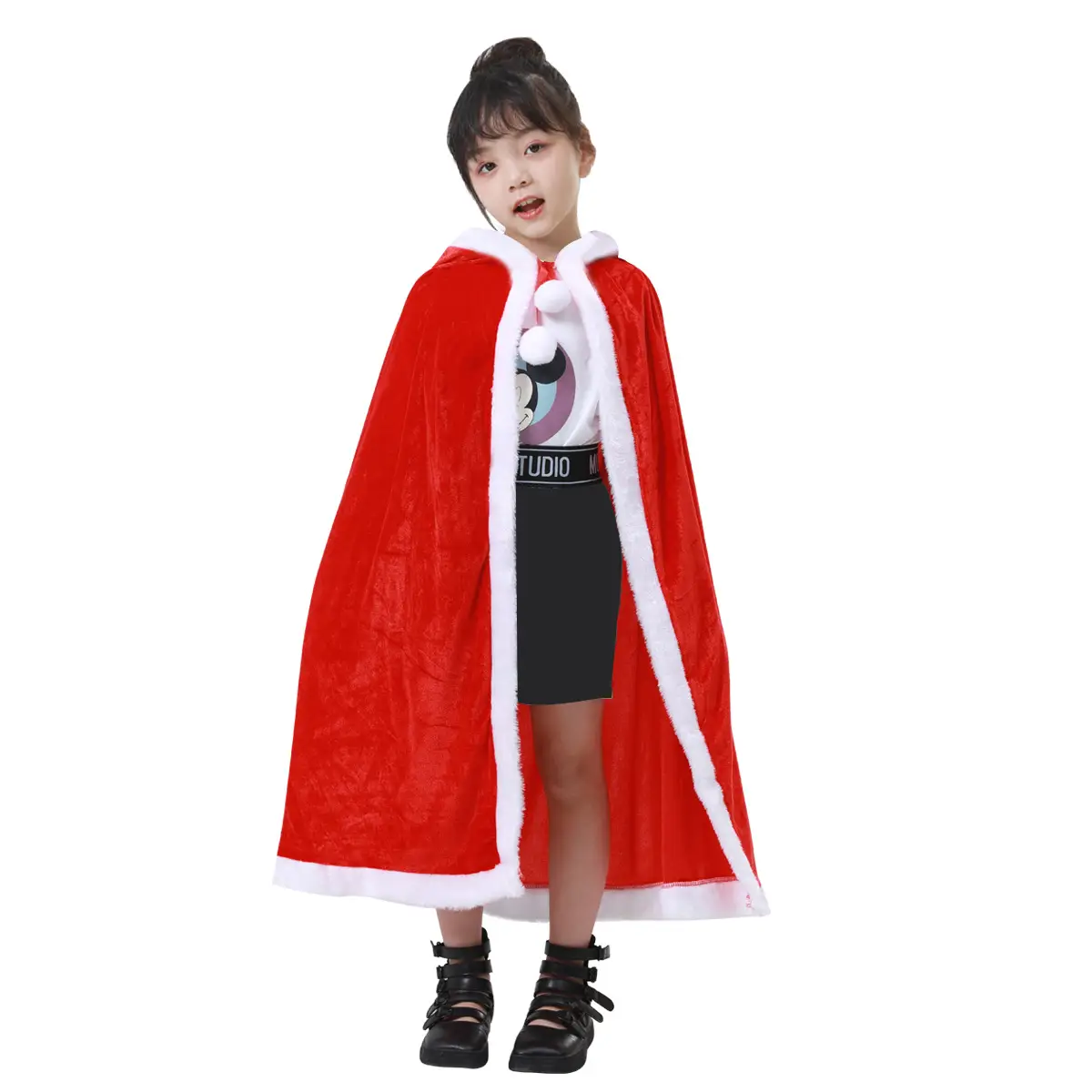 Red Santa Cape Hooded Costume for Kids & Adults - Image 5
