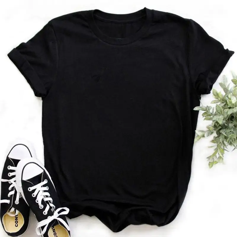 Women White Round Neck T-Shirt Casual Short Sleeve - Image 3