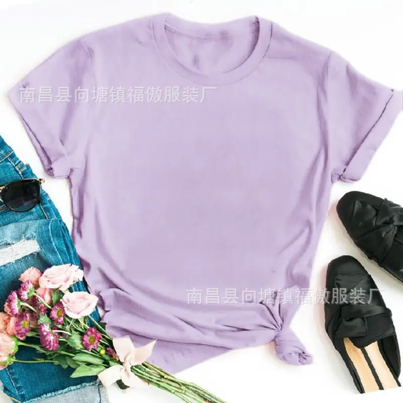 Women White Round Neck T-Shirt Casual Short Sleeve - Image 9