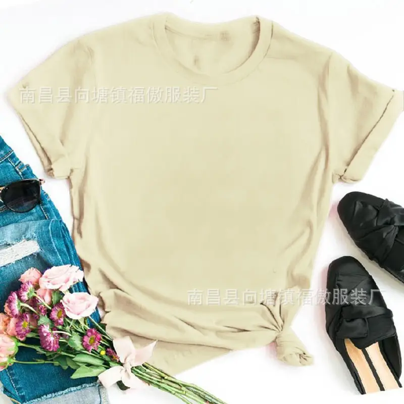 Women White Round Neck T-Shirt Casual Short Sleeve - Image 11