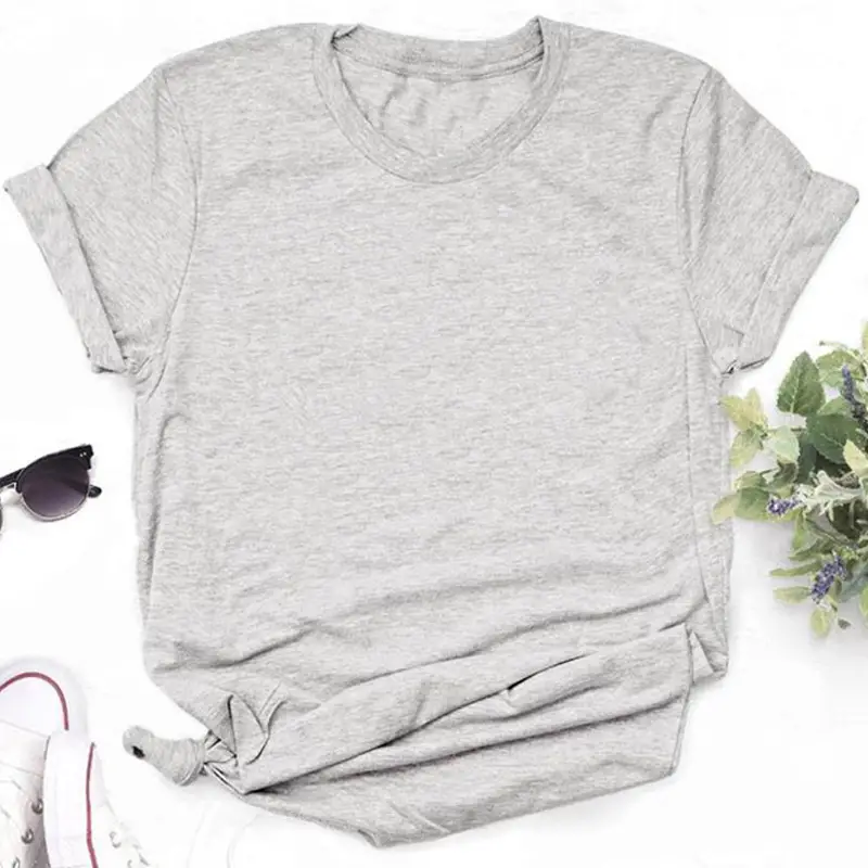 Women White Round Neck T-Shirt Casual Short Sleeve - Image 2