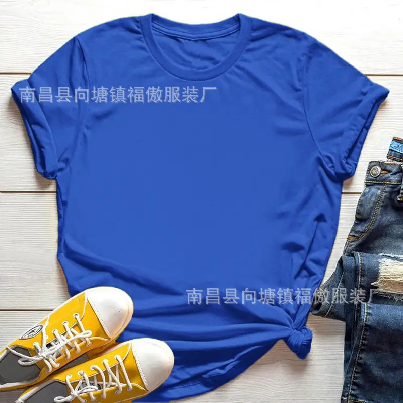 Women White Round Neck T-Shirt Casual Short Sleeve - Image 12