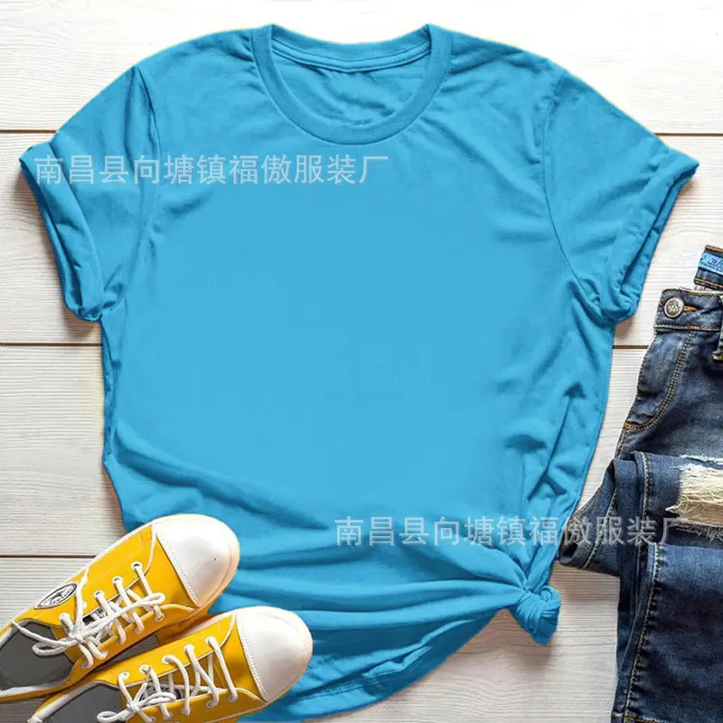 Women White Round Neck T-Shirt Casual Short Sleeve - Image 13