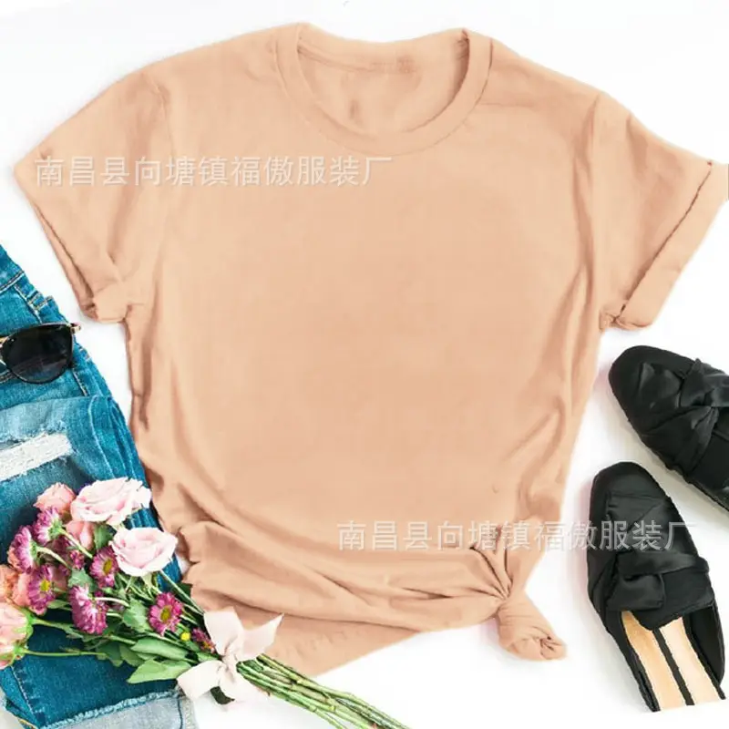 Women White Round Neck T-Shirt Casual Short Sleeve - Image 14