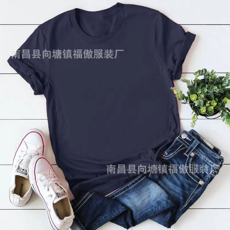Women White Round Neck T-Shirt Casual Short Sleeve - Image 16