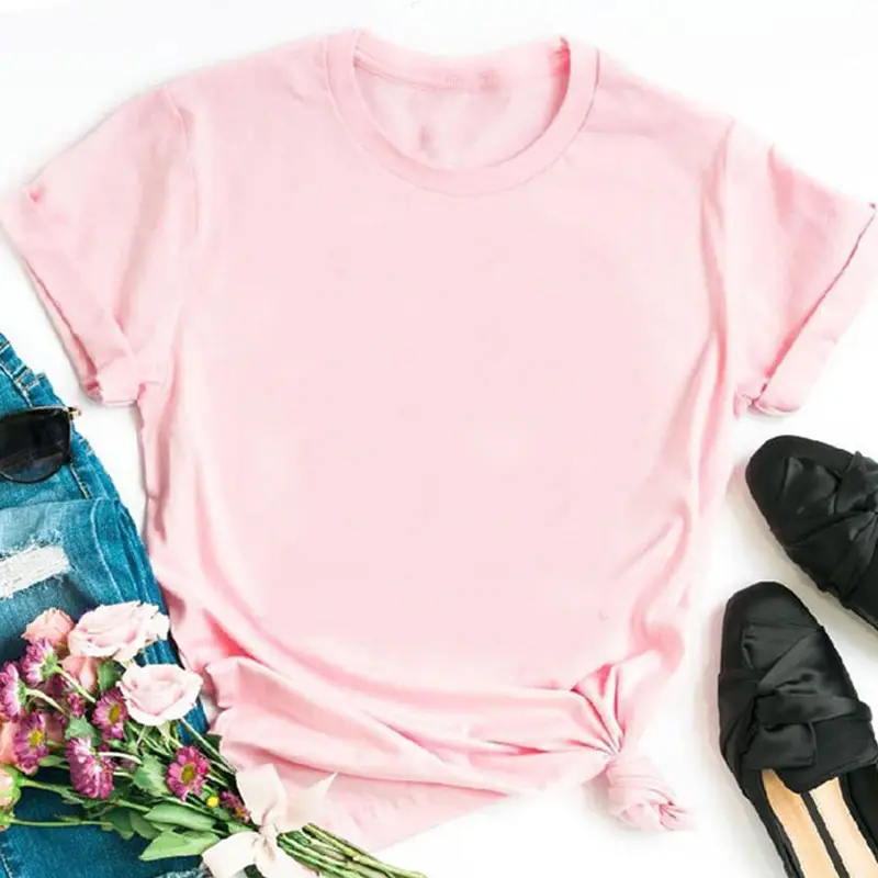 Women White Round Neck T-Shirt Casual Short Sleeve - Image 5