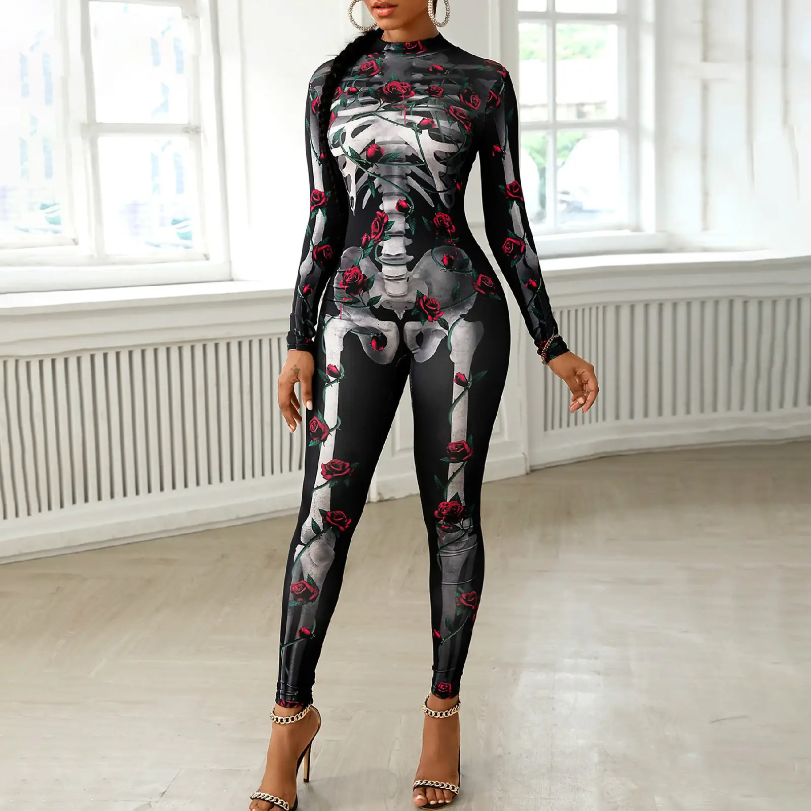 2022 Black Skull Printed Jumpsuit Pants Set