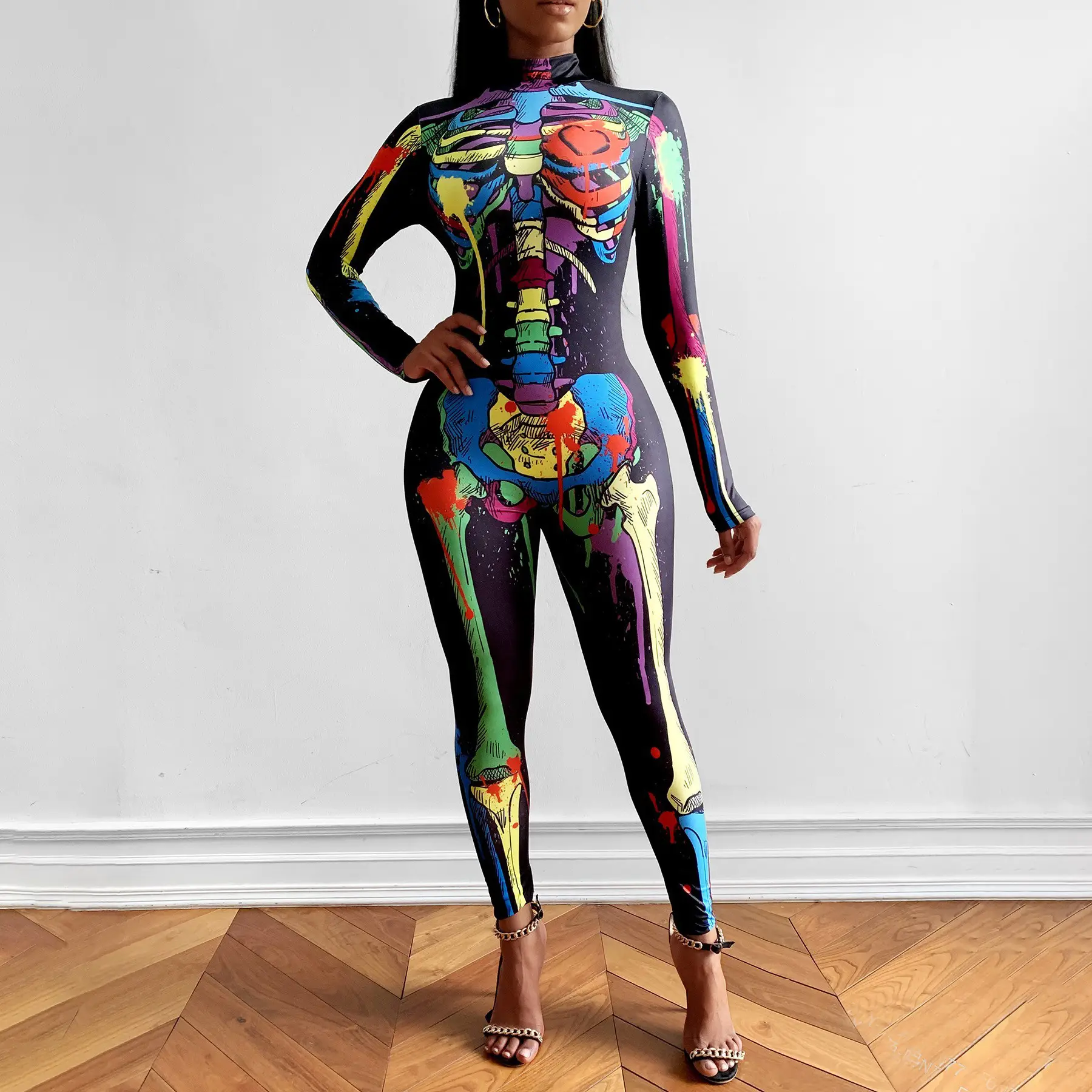 2022 Black Skull Printed Jumpsuit Pants Set