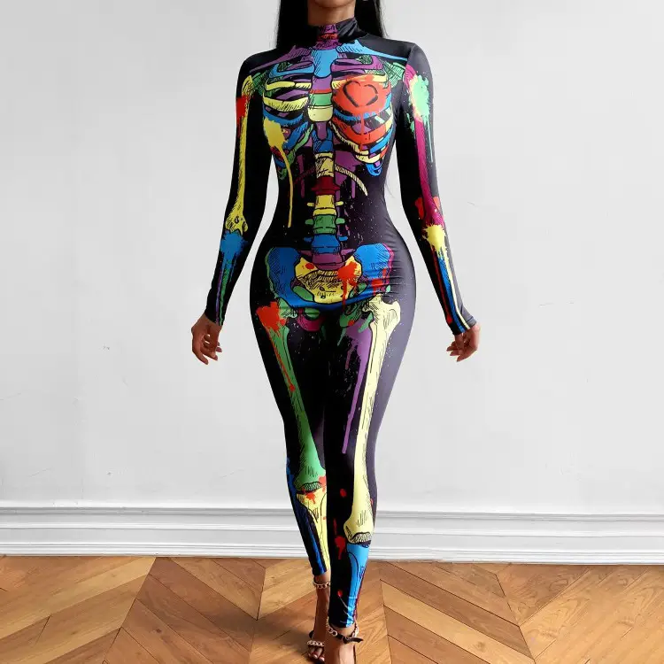 2022 Black Skull Printed Jumpsuit Pants Set