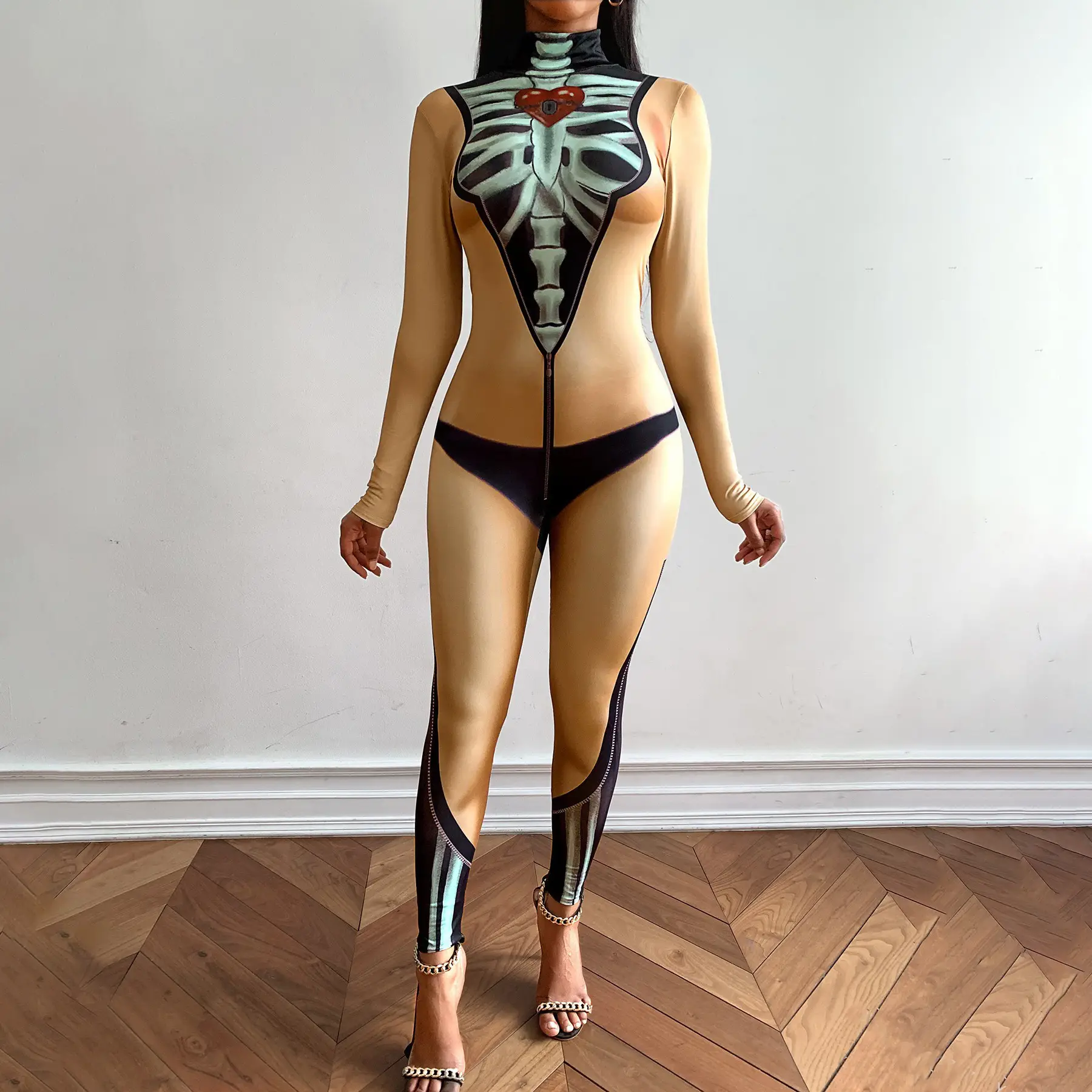 2022 Black Skull Printed Jumpsuit Pants Set