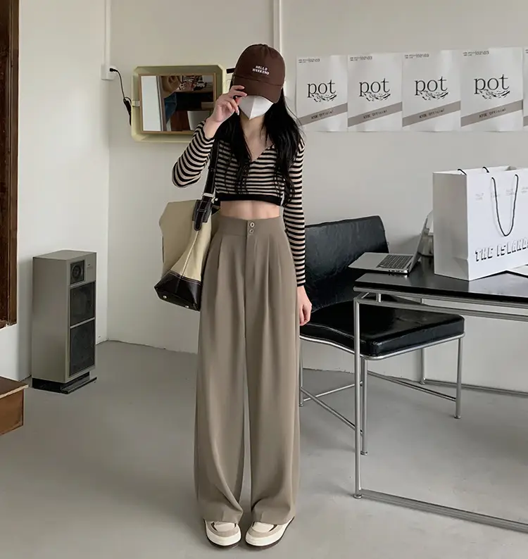 Women Wide Leg Pants Elastic Waist Summer Loose Slimming — feature 5