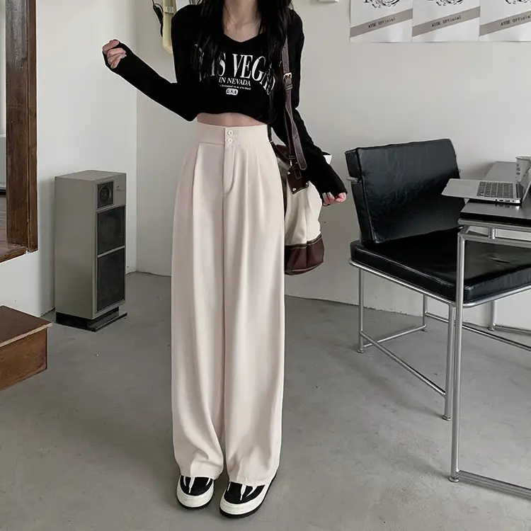 Women Wide Leg Pants Elastic Waist Summer Loose Slimming