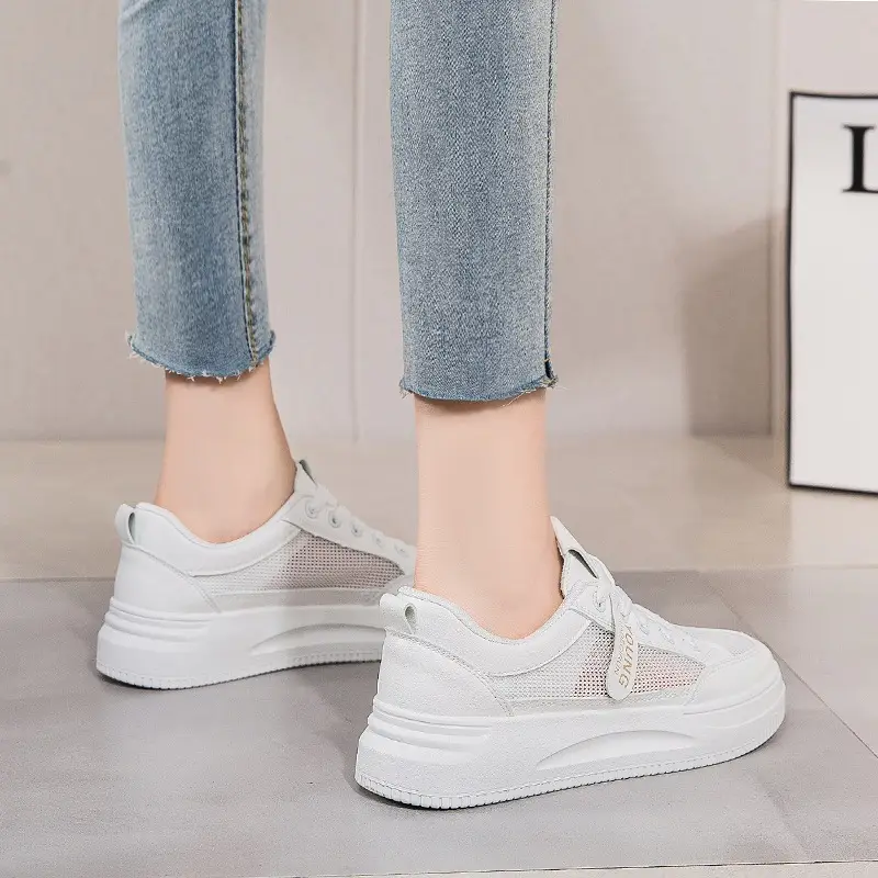 2026 Summer New Versatile Mesh Breathable White Sneakers for Women, Thick-Soled Casual Sports Lace-Up Mesh Shoes