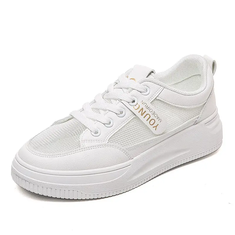 2026 Summer New Versatile Mesh Breathable White Sneakers for Women, Thick-Soled Casual Sports Lace-Up Mesh Shoes